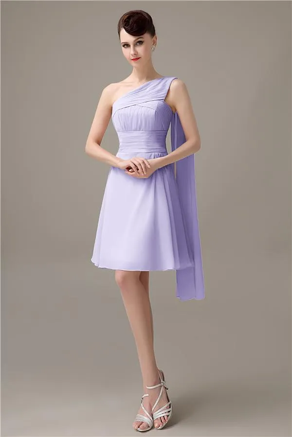 A-line Chiffon One Shoulder Unique Short Bridesmaid Dresses