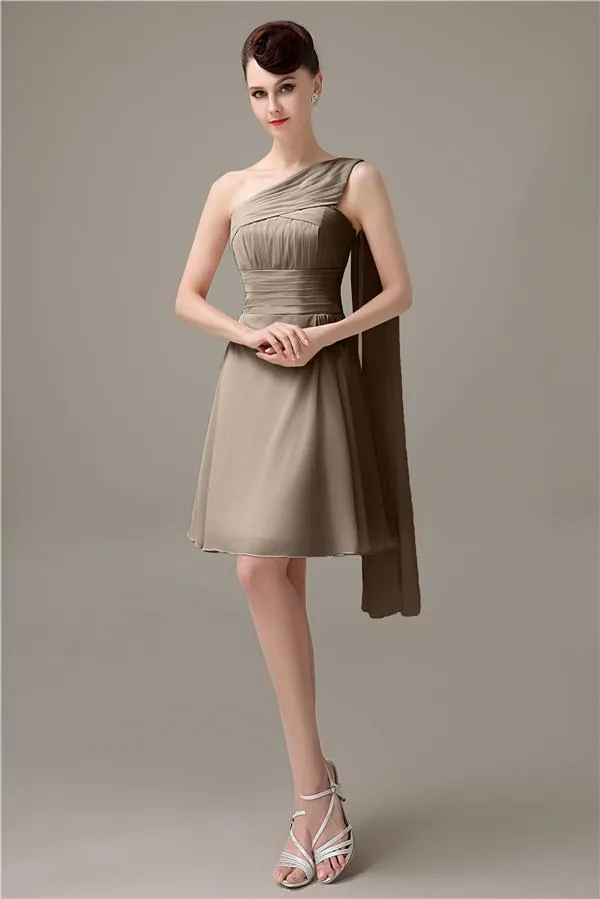 A-line Chiffon One Shoulder Unique Short Bridesmaid Dresses