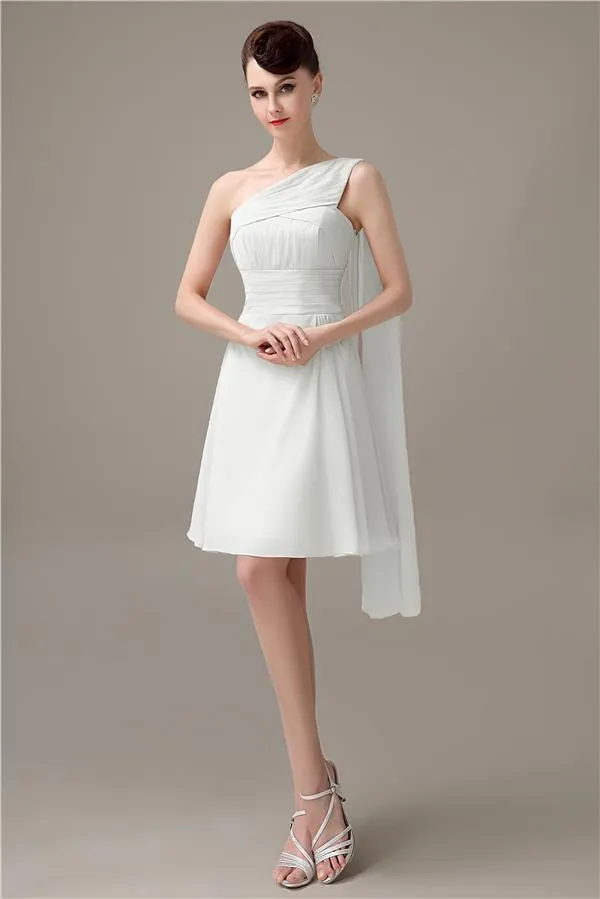 A-line Chiffon One Shoulder Unique Short Bridesmaid Dresses