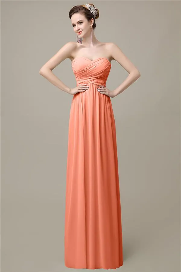 A-line Chiffon Sweetheart Floor-Length Long Bridesmaid Dresses