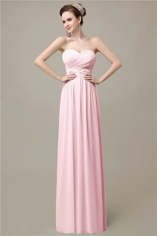 A-line Chiffon Sweetheart Floor-Length Long Bridesmaid Dresses