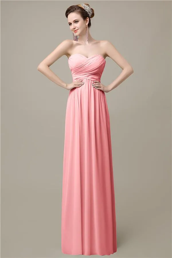 A-line Chiffon Sweetheart Floor-Length Long Bridesmaid Dresses