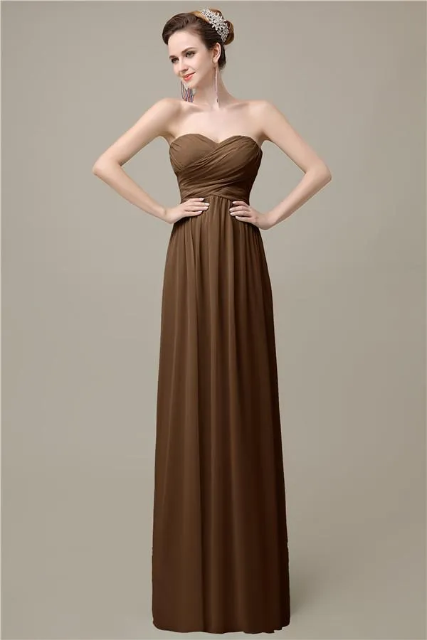 A-line Chiffon Sweetheart Floor-Length Long Bridesmaid Dresses