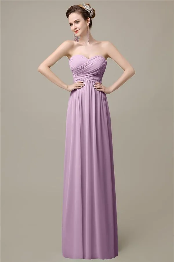 A-line Chiffon Sweetheart Floor-Length Long Bridesmaid Dresses