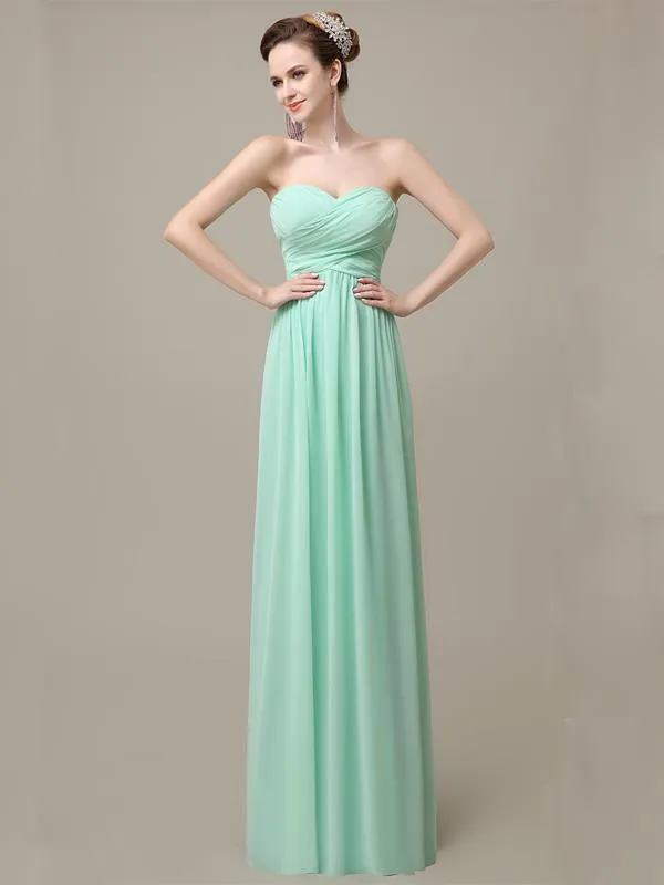 A-line Chiffon Sweetheart Floor-Length Long Bridesmaid Dresses