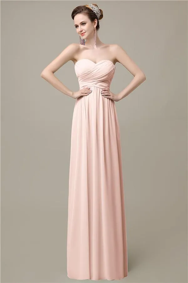 A-line Chiffon Sweetheart Floor-Length Long Bridesmaid Dresses