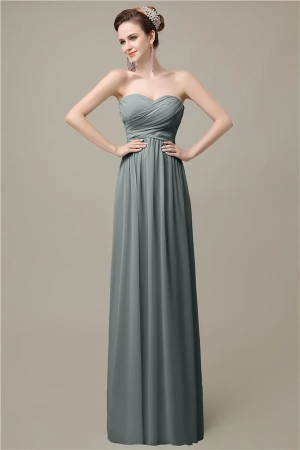 A-line Chiffon Sweetheart Floor-Length Long Bridesmaid Dresses