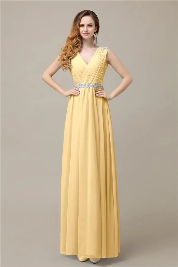 A-line Chiffon V-Neck Floor-Length Long Bridesmaid Dresses