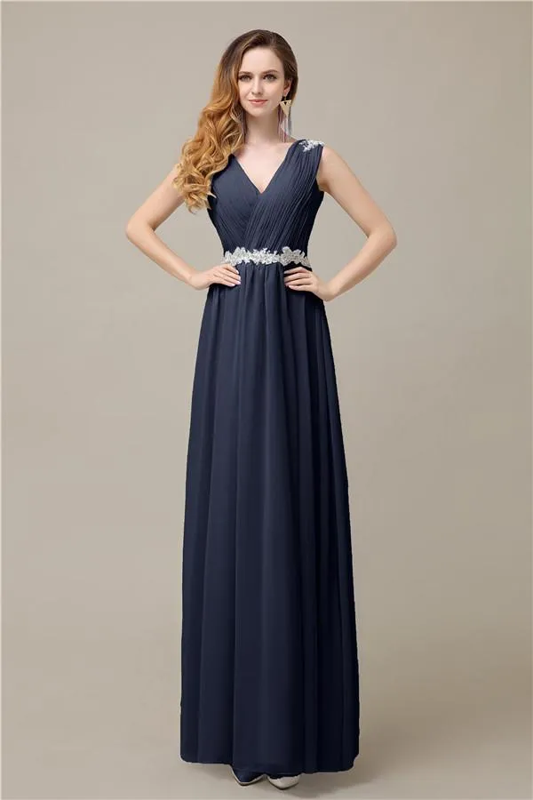 A-line Chiffon V-Neck Floor-Length Long Bridesmaid Dresses