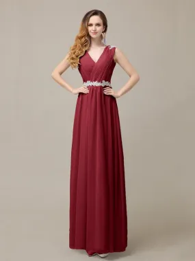 A-line Chiffon V-Neck Floor-Length Long Bridesmaid Dresses