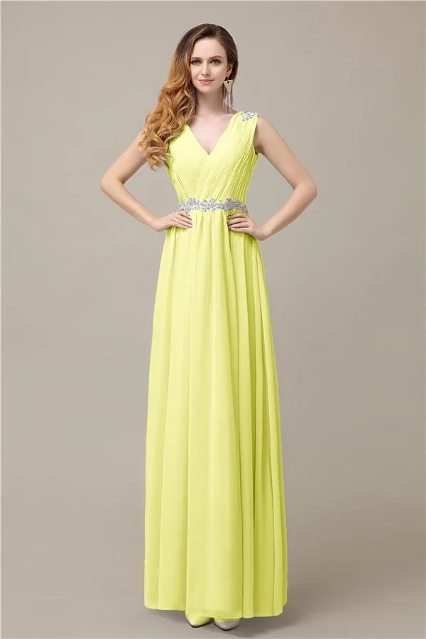 A-line Chiffon V-Neck Floor-Length Long Bridesmaid Dresses