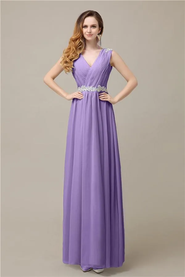 A-line Chiffon V-Neck Floor-Length Long Bridesmaid Dresses