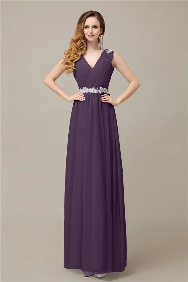 A-line Chiffon V-Neck Floor-Length Long Bridesmaid Dresses