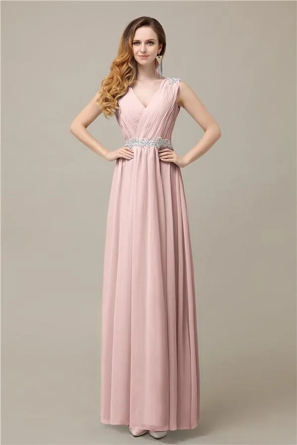 A-line Chiffon V-Neck Floor-Length Long Bridesmaid Dresses