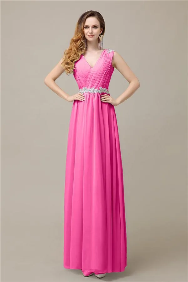 A-line Chiffon V-Neck Floor-Length Long Bridesmaid Dresses