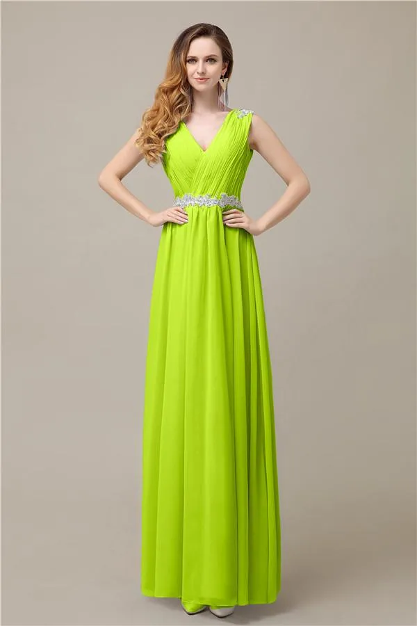 A-line Chiffon V-Neck Floor-Length Long Bridesmaid Dresses