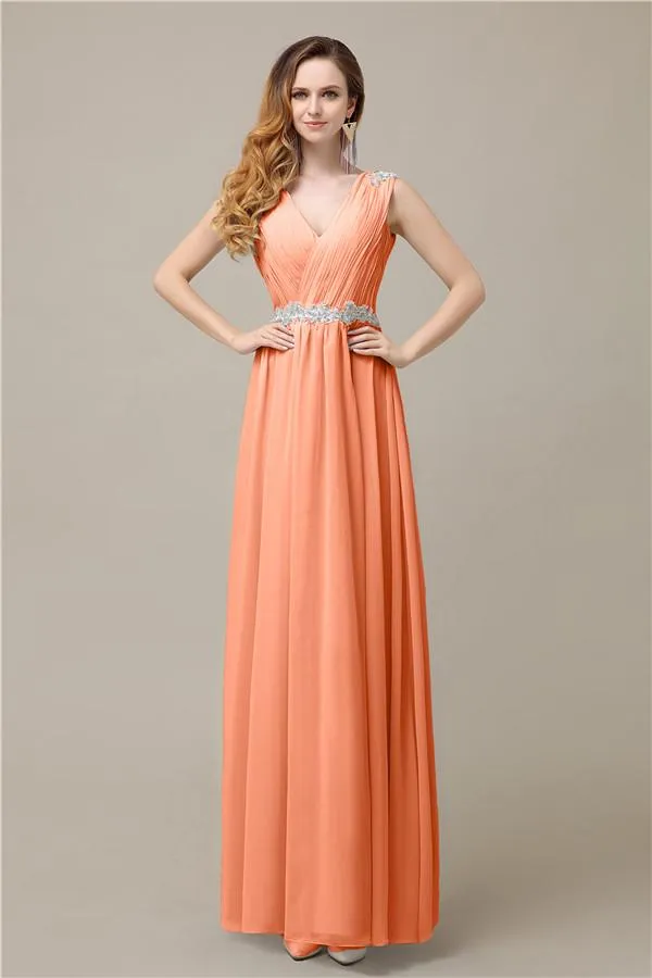 A-line Chiffon V-Neck Floor-Length Long Bridesmaid Dresses