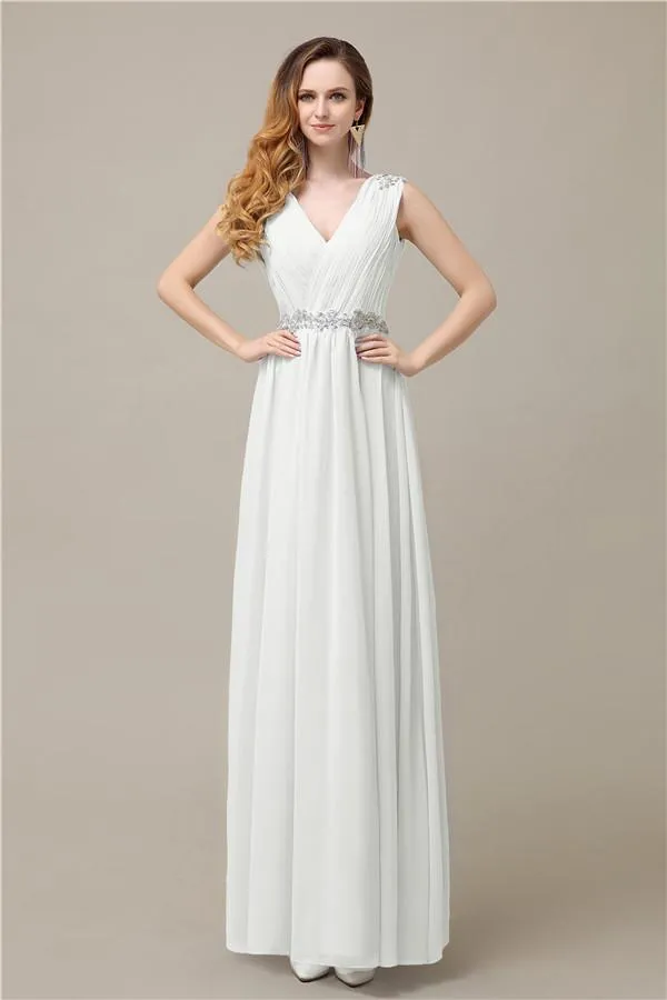 A-line Chiffon V-Neck Floor-Length Long Bridesmaid Dresses