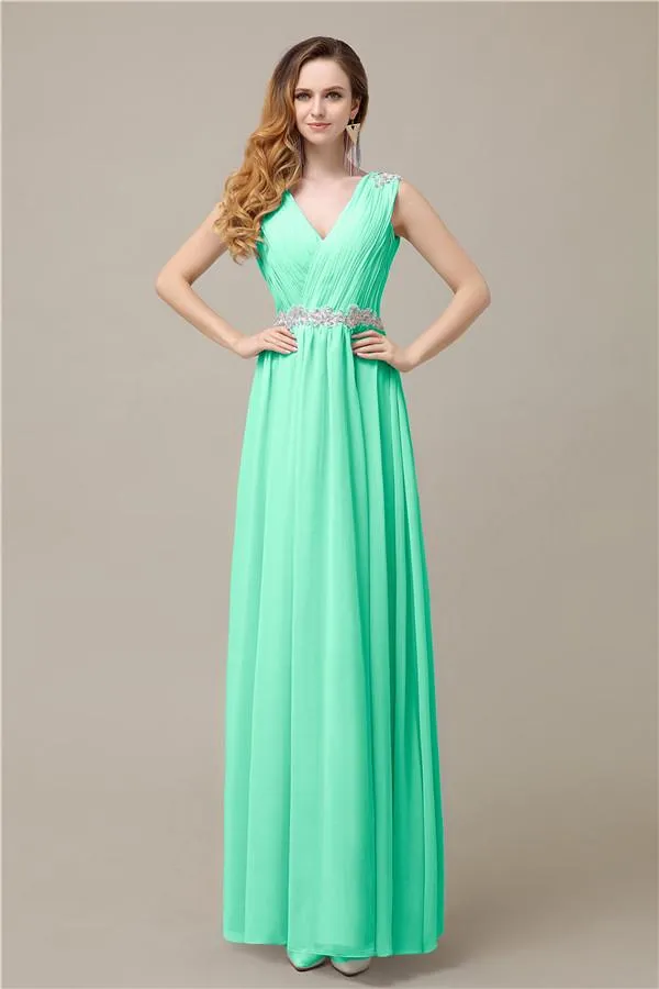 A-line Chiffon V-Neck Floor-Length Long Bridesmaid Dresses