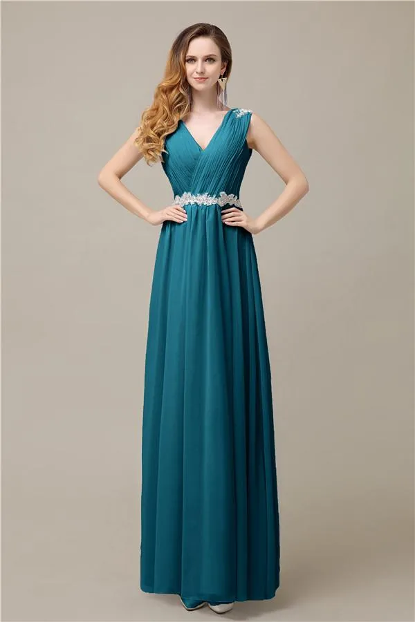 A-line Chiffon V-Neck Floor-Length Long Bridesmaid Dresses