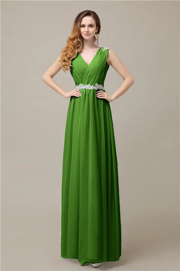 A-line Chiffon V-Neck Floor-Length Long Bridesmaid Dresses