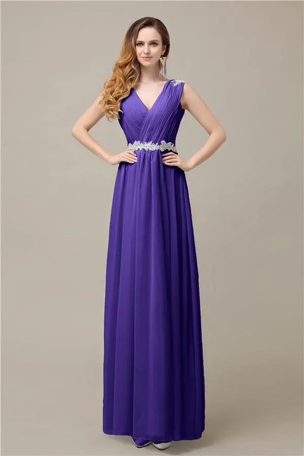 A-line Chiffon V-Neck Floor-Length Long Bridesmaid Dresses