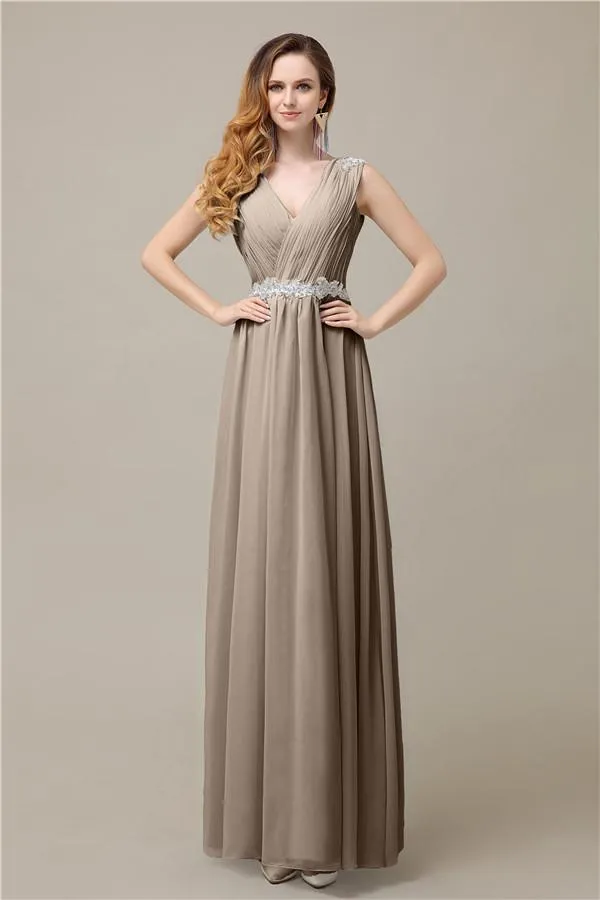 A-line Chiffon V-Neck Floor-Length Long Bridesmaid Dresses