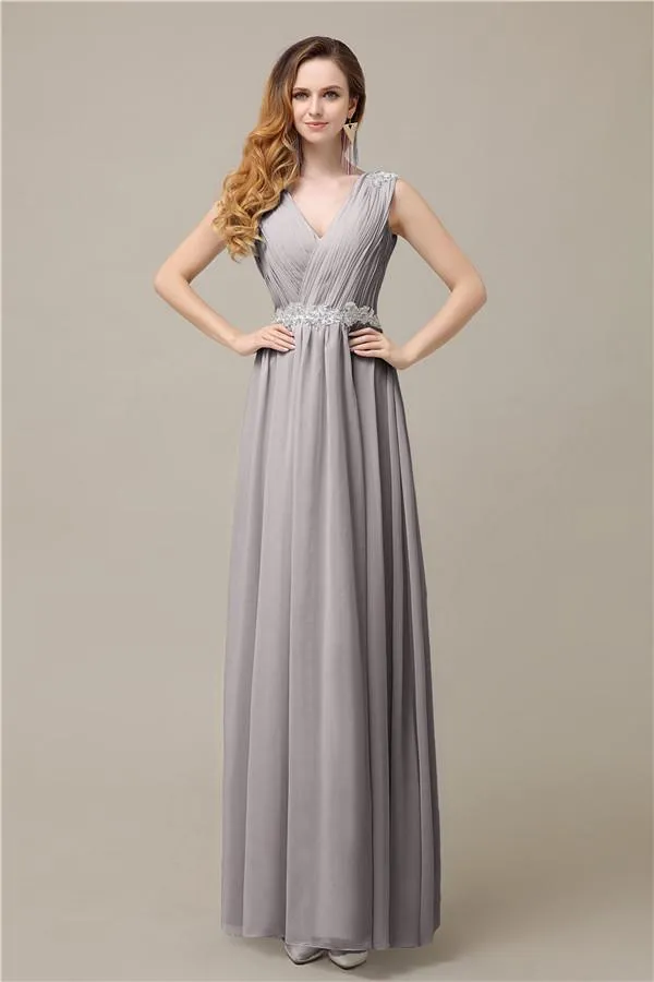 A-line Chiffon V-Neck Floor-Length Long Bridesmaid Dresses