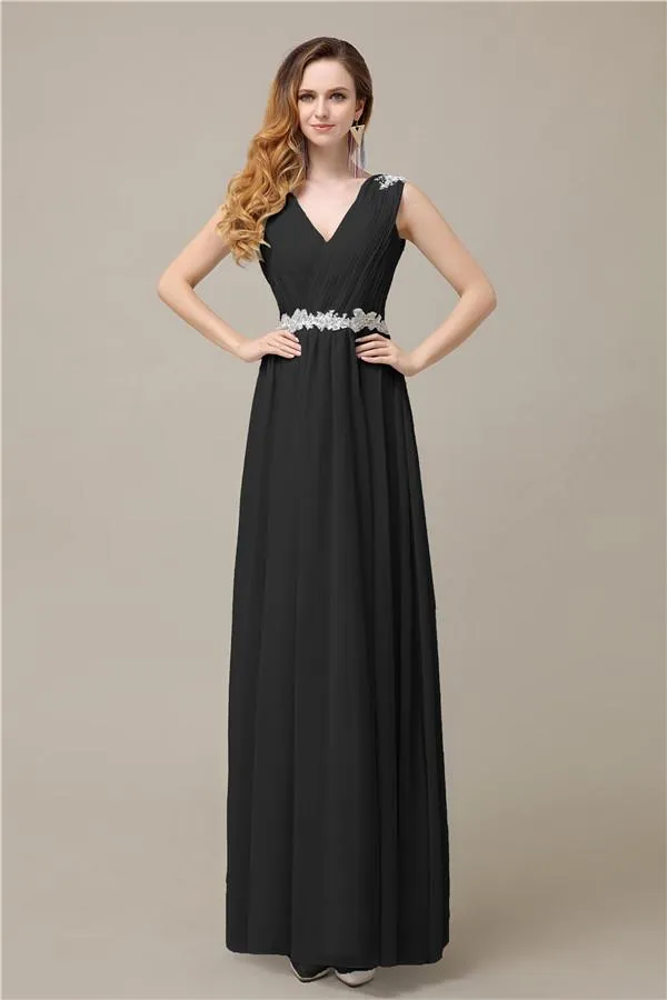 A-line Chiffon V-Neck Floor-Length Long Bridesmaid Dresses