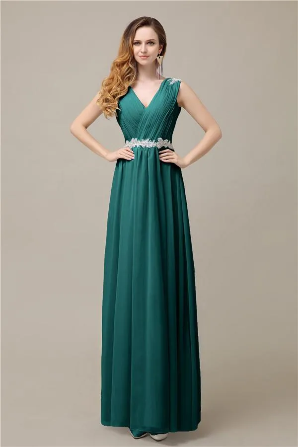 A-line Chiffon V-Neck Floor-Length Long Bridesmaid Dresses