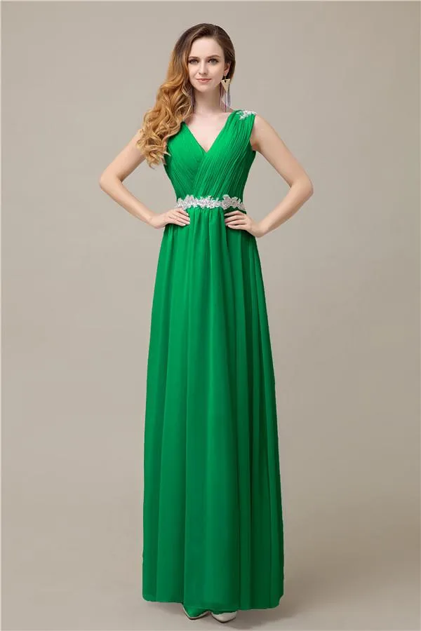 A-line Chiffon V-Neck Floor-Length Long Bridesmaid Dresses