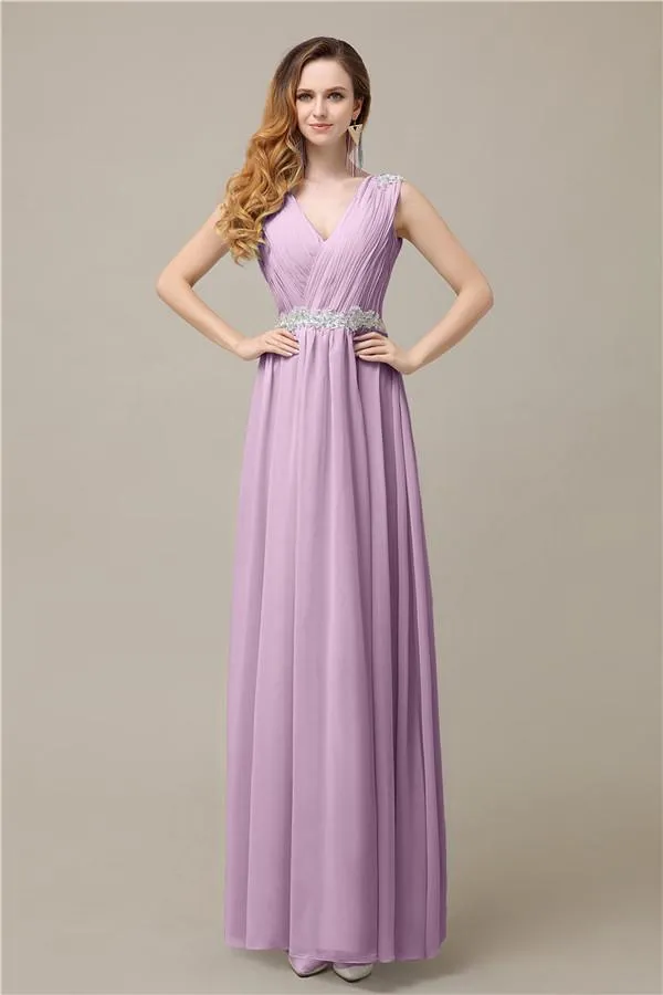 A-line Chiffon V-Neck Floor-Length Long Bridesmaid Dresses