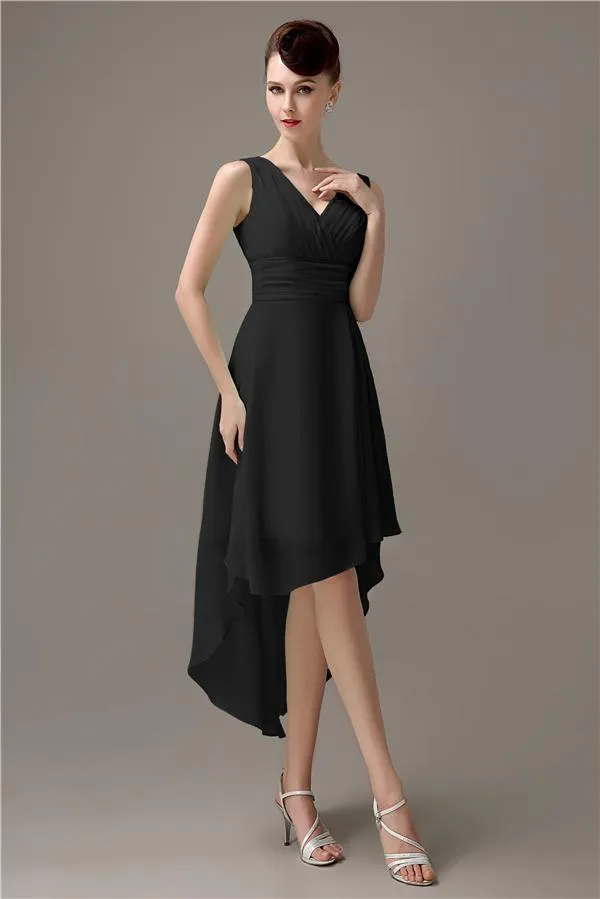 A-line Chiffon V-Neck High-Low Short Beach Bridesmaid Dresses