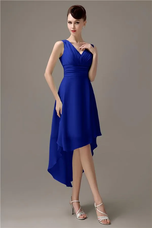 A-line Chiffon V-Neck High-Low Short Beach Bridesmaid Dresses