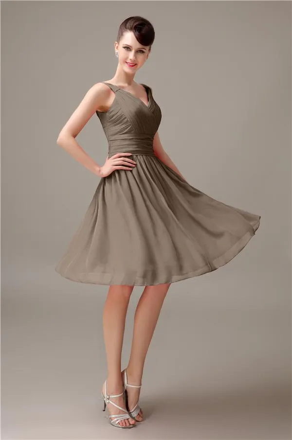 A-line Chiffon V-Neck Knee-Length Short Bridesmaid Dresses