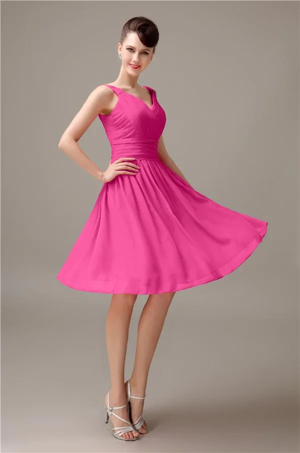 A-line Chiffon V-Neck Knee-Length Short Bridesmaid Dresses