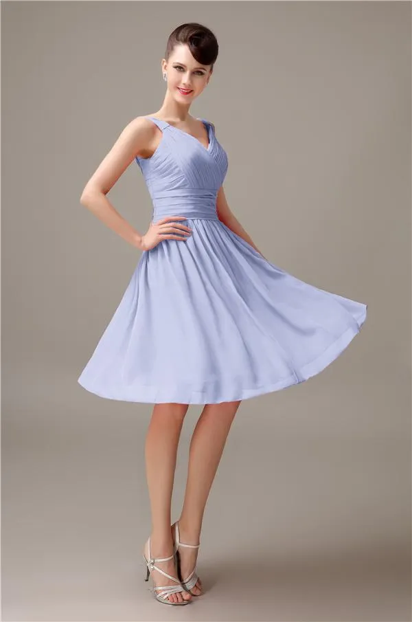 A-line Chiffon V-Neck Knee-Length Short Bridesmaid Dresses