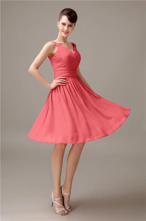 A-line Chiffon V-Neck Knee-Length Short Bridesmaid Dresses