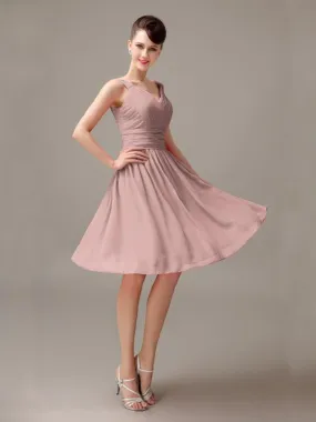 A-line Chiffon V-Neck Knee-Length Short Bridesmaid Dresses