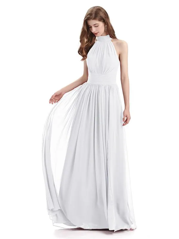 A-line Halter Elegant Chiffon Long Bridesmaid Dresses