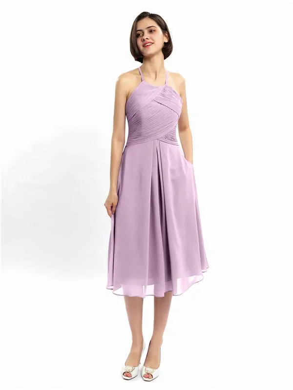 A-line Halter Sleeveless Pleats Short Bridesmaid Dresses