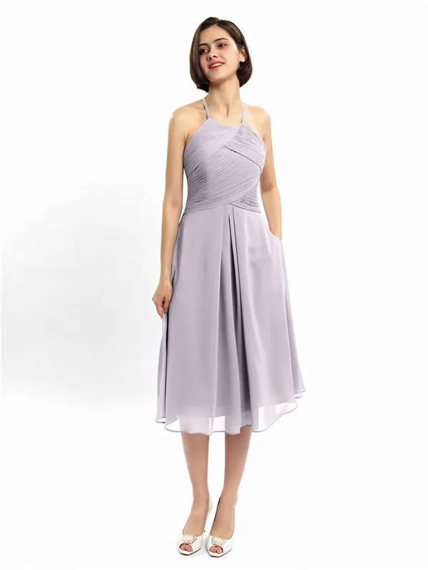 A-line Halter Sleeveless Pleats Short Bridesmaid Dresses