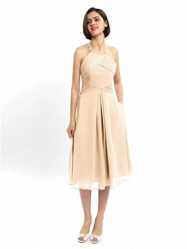 A-line Halter Sleeveless Pleats Short Bridesmaid Dresses