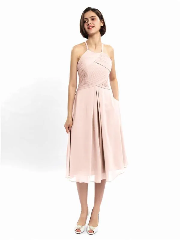 A-line Halter Sleeveless Pleats Short Bridesmaid Dresses