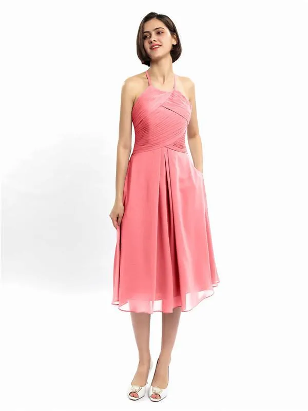 A-line Halter Sleeveless Pleats Short Bridesmaid Dresses