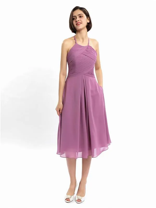 A-line Halter Sleeveless Pleats Short Bridesmaid Dresses