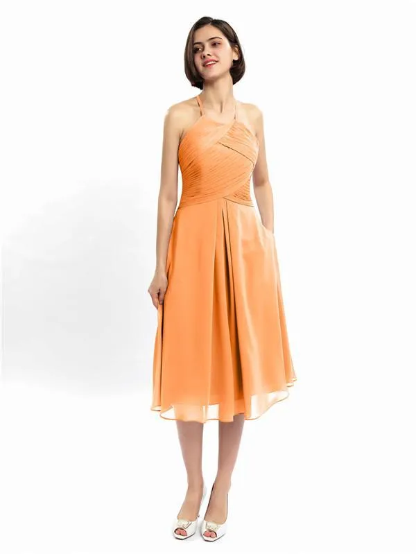 A-line Halter Sleeveless Pleats Short Bridesmaid Dresses