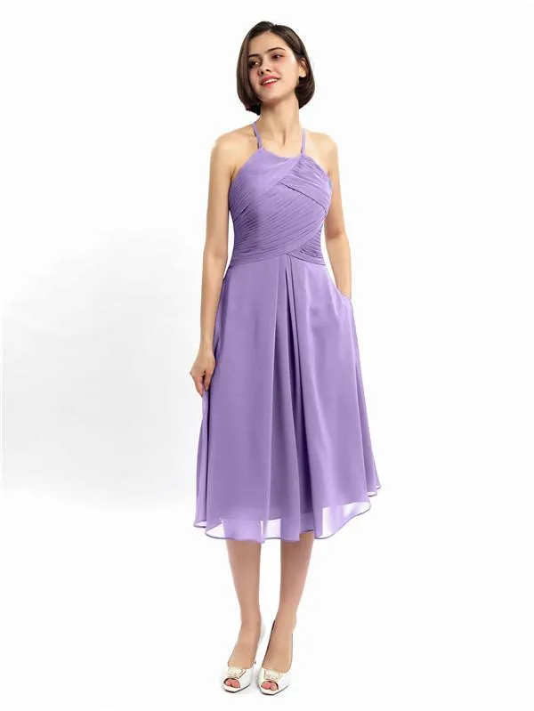 A-line Halter Sleeveless Pleats Short Bridesmaid Dresses