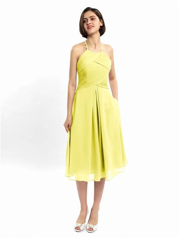 A-line Halter Sleeveless Pleats Short Bridesmaid Dresses