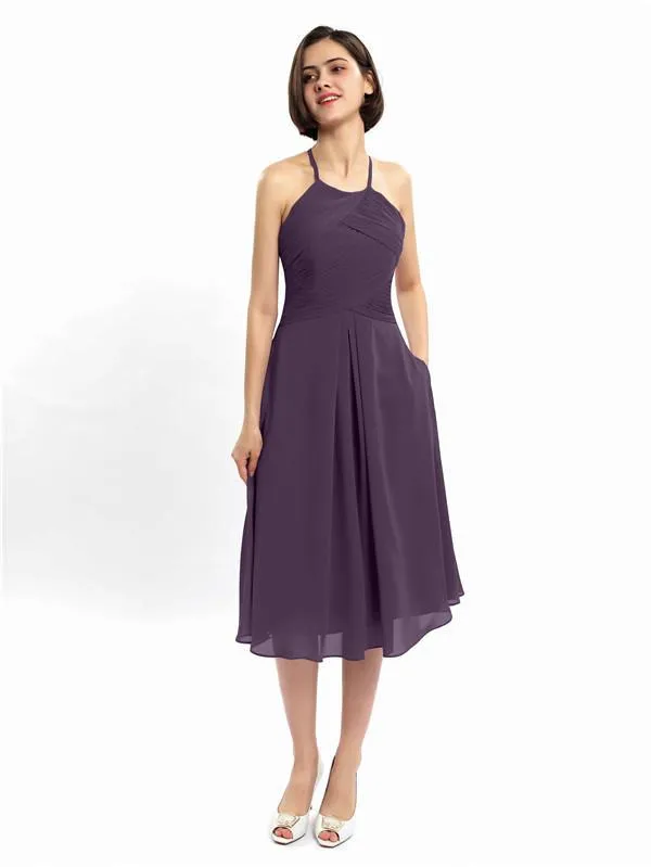 A-line Halter Sleeveless Pleats Short Bridesmaid Dresses